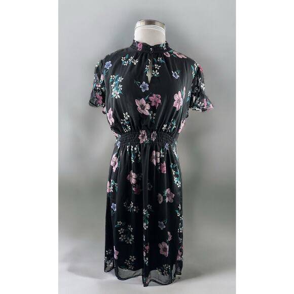 NWT Lane Bryant Floral Dress Black Smocked Keyhole Chiffon Plus Size 24 P - Picture 13 of 13